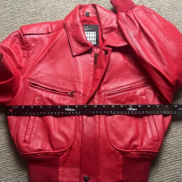 Vintage Michael Hoban North Beach Leather Red Cropped Style zip up Jacket SZ 5/6 - Picture 10 of 11
